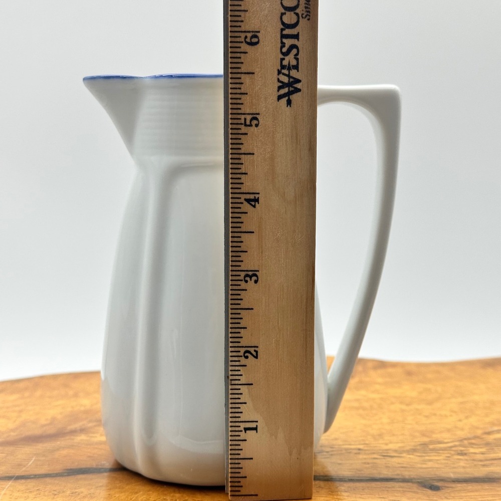 Vintage Ceramic 5.5" Tall Creamer Pitcher with Blue Striping - Picture 2 of 5